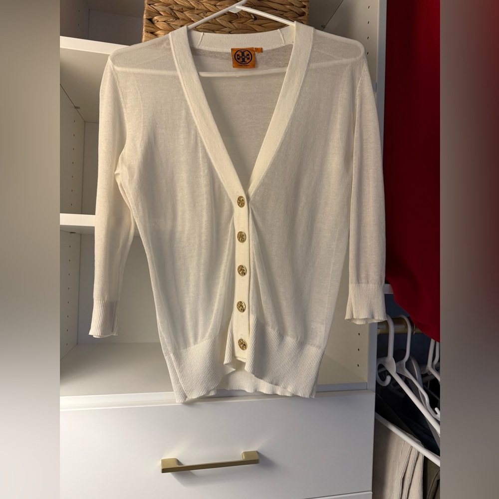Tory Burch Ivory Cardigan with Gold Accents